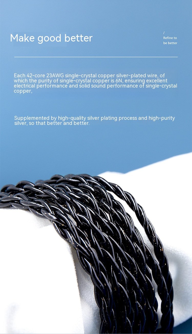 Handcrafted Earphone Cable with 16-strand Silver-plated Wire and Gold-plated Connectors for Iron Triangle LS200 LS70 LS50 CKR100 E40-DETAIL~2