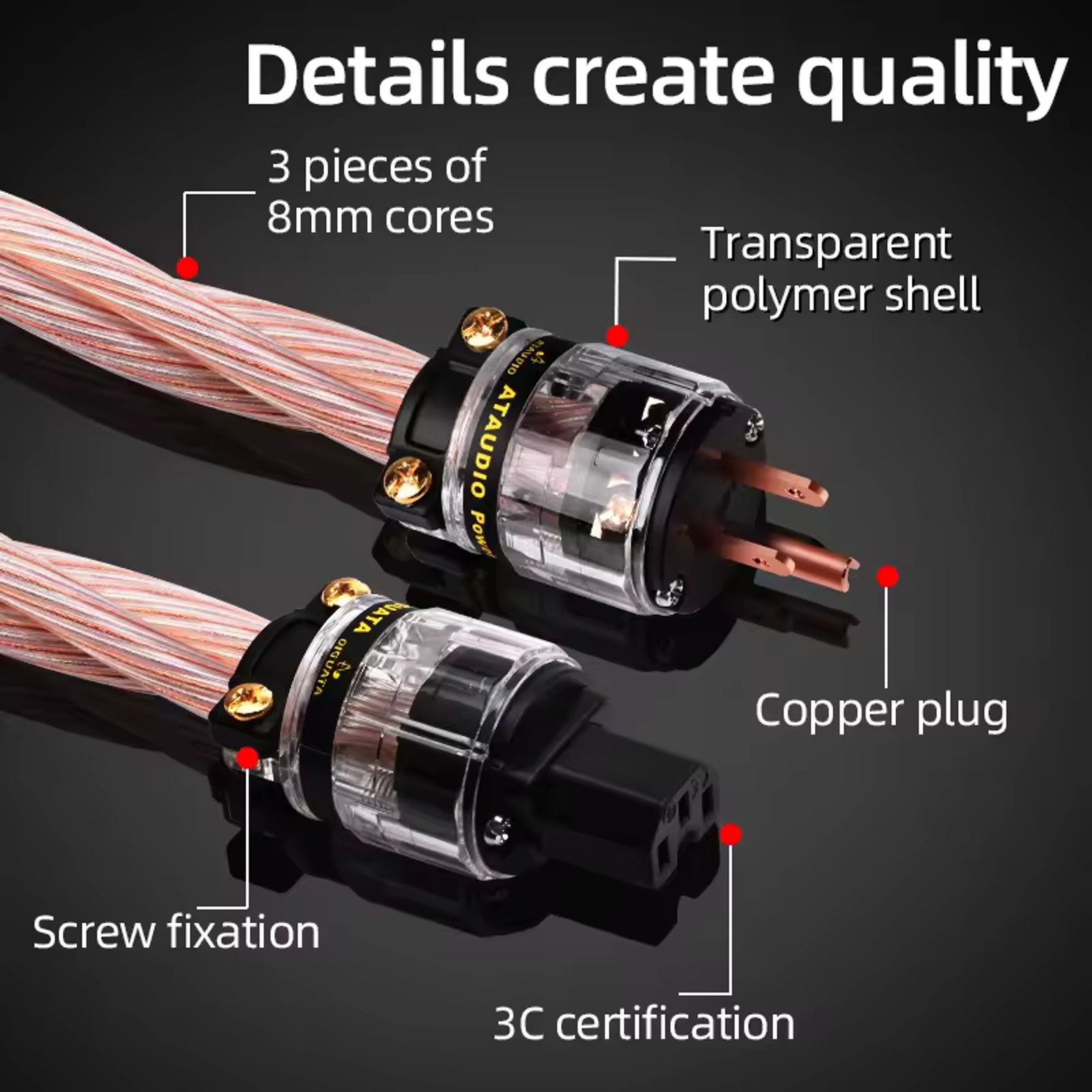 ATAUDIO Ice Soul Fever Power Cord HiFi Copper and Silver Hybrid Power Amplifier Audio Power Cord 1.5m US plug cable-03