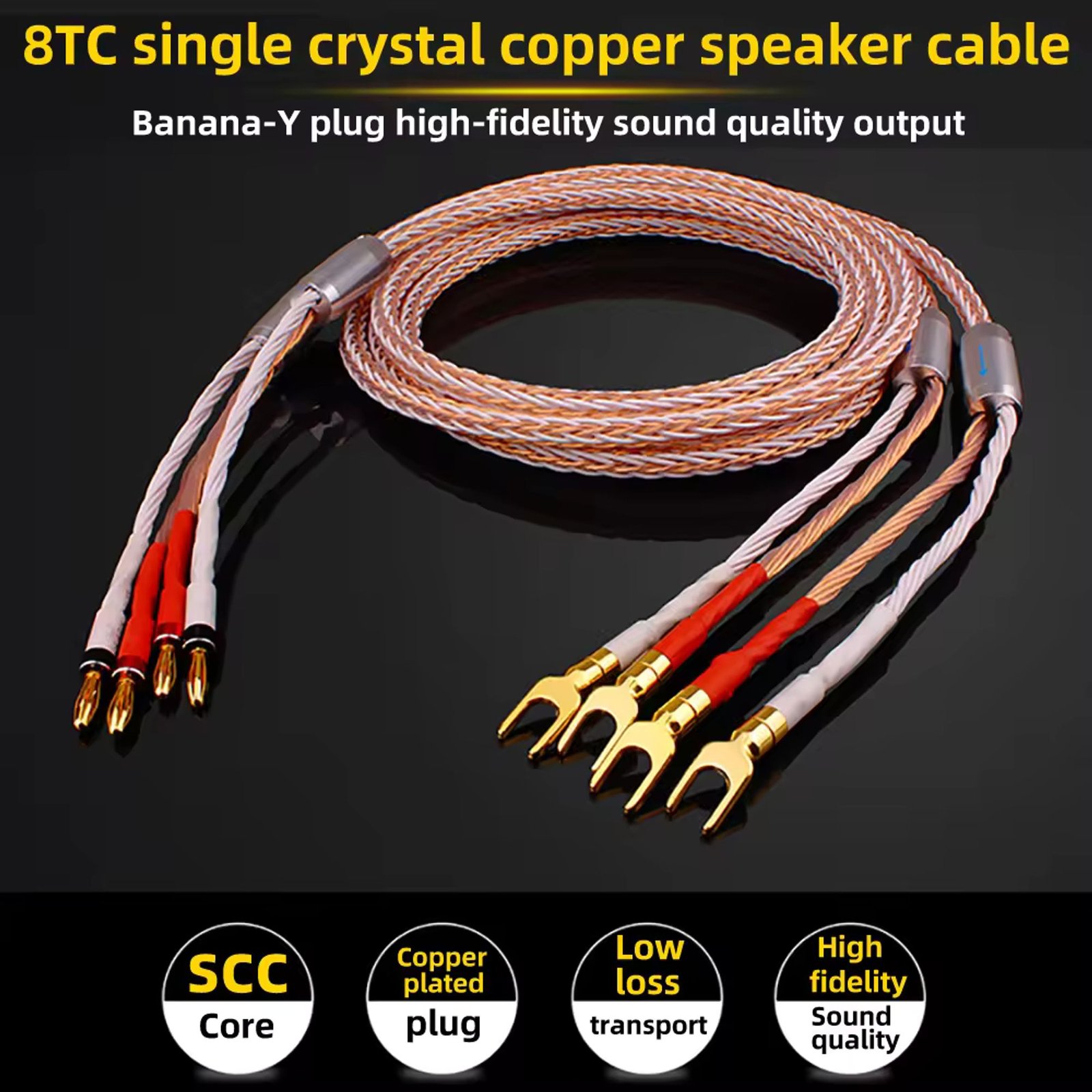 YYAUDIO OCC 8TC speaker cable fever speaker amplifier HiFi connection cable Y-Y Banana plug-Banana plug Y-Banana plug-03
